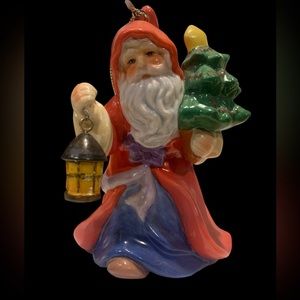 Vintage Santa Klaus Tree & Hanging Lantern Ornament Clayware Avon Christmas 4.5”